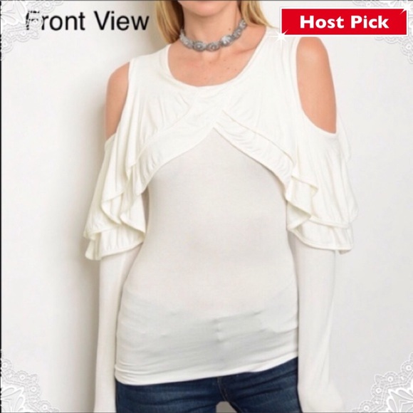 white ruffle cold shoulder top